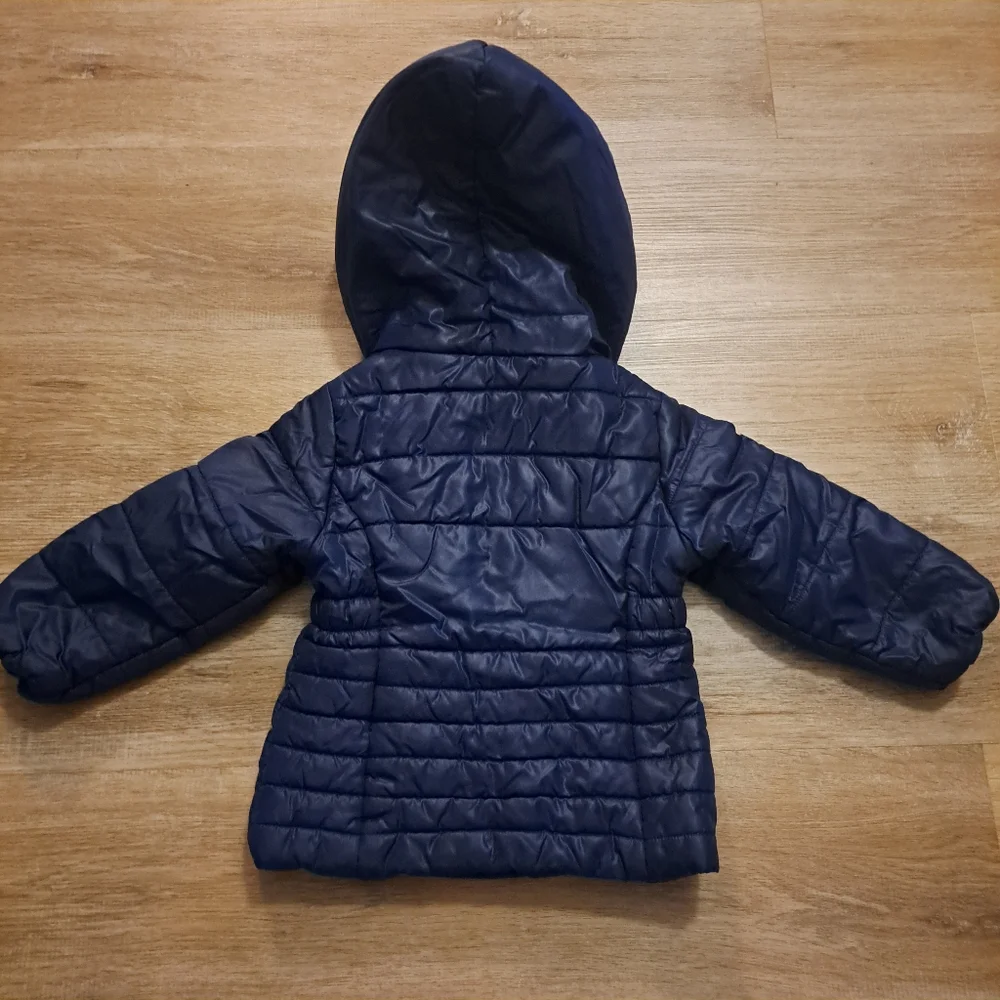 Tommy Hilfiger Navy Blue Puffer Hooded Jacket Button Snaps Zipper Toddler 2T
